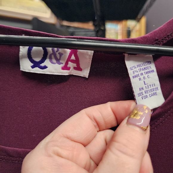 RETRO Y2K Q&A Maroon Short Sleeve Top L - Picture 4 of 4